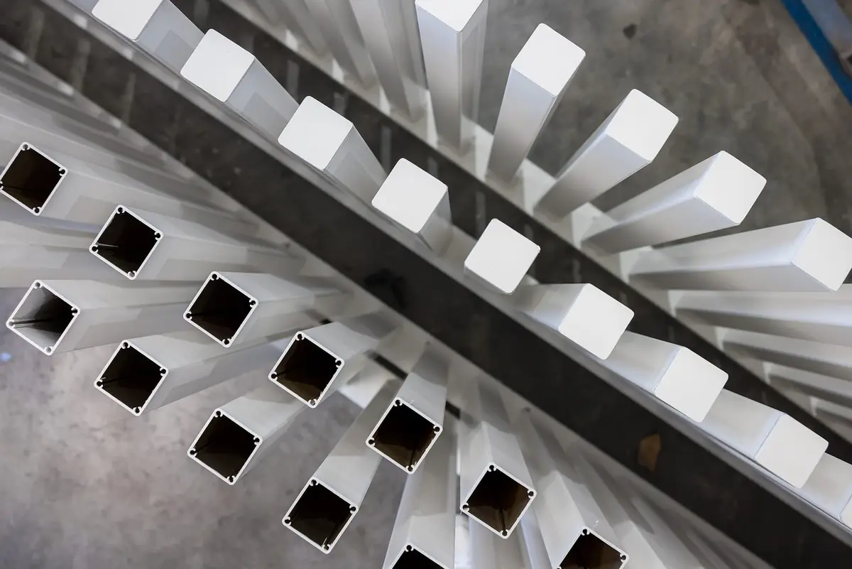 TrueBatten aluminium profiles standing in the workshop, seen from above